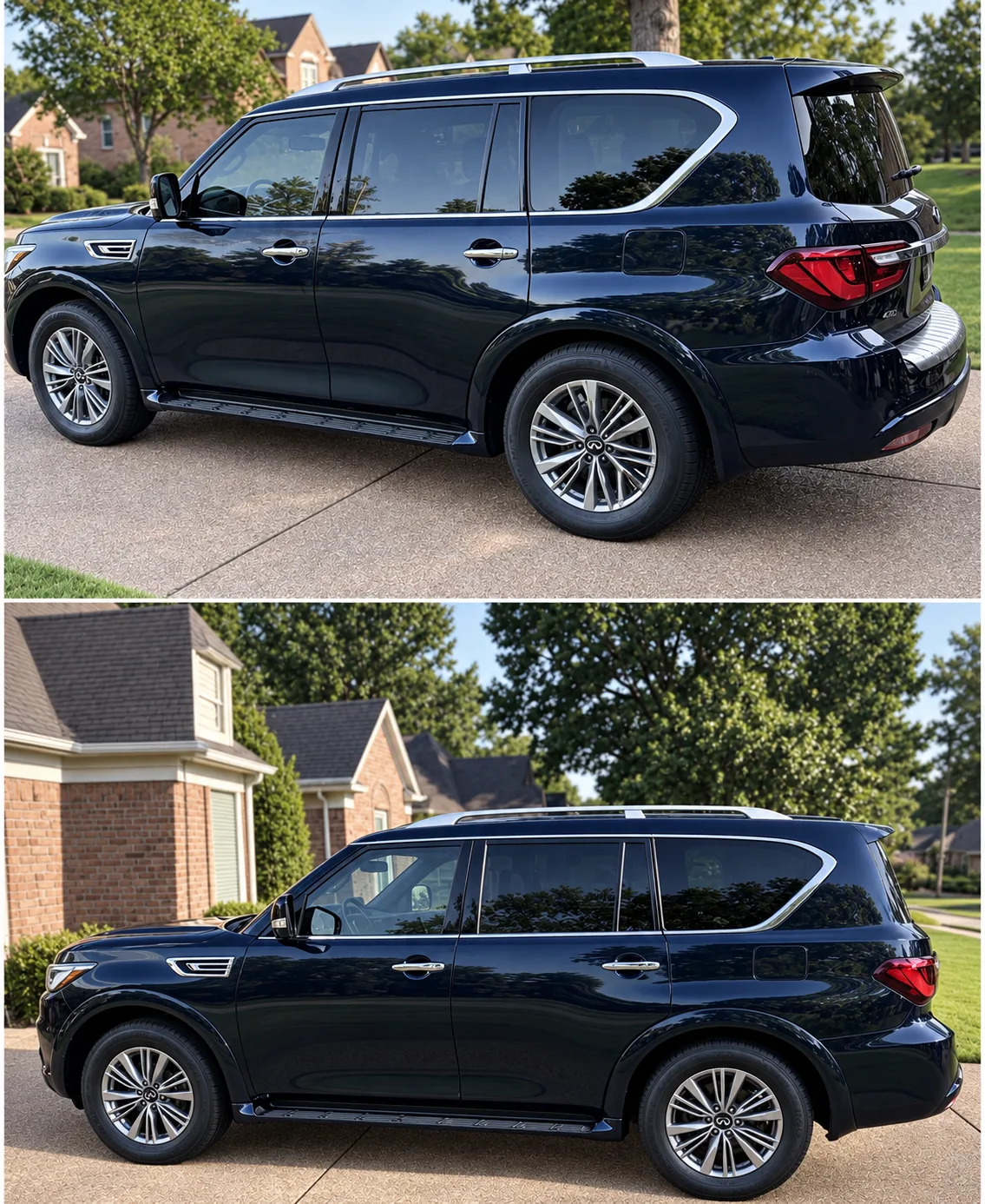 A black Infiniti QX80 SUV with a mirror-gloss ceramic-coated finish