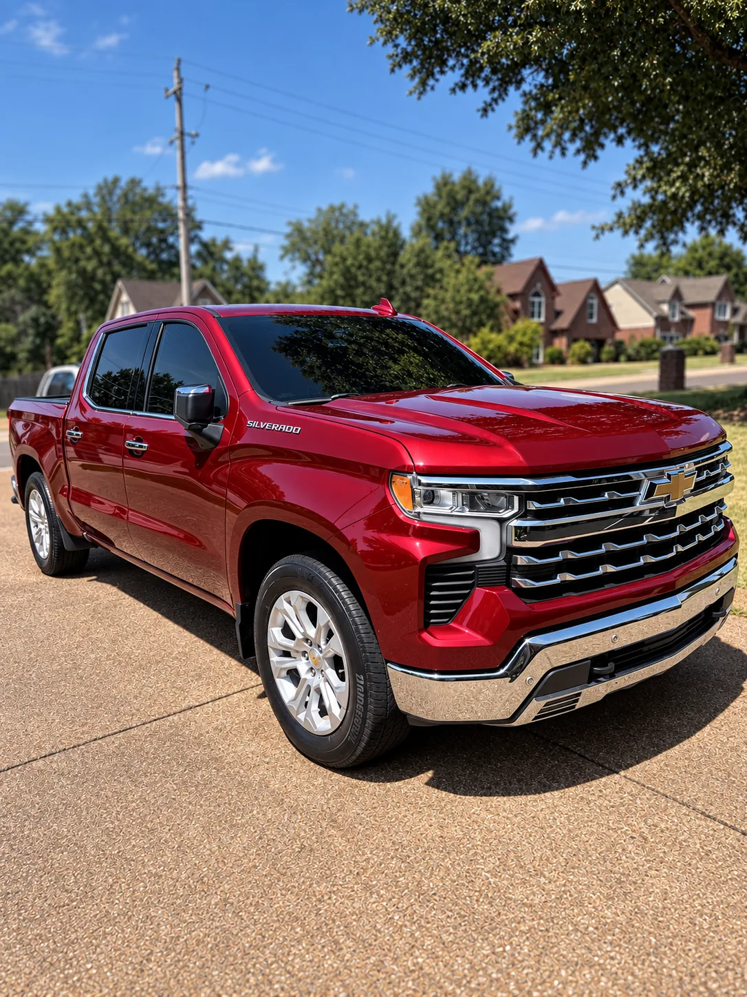 A red Chevrolet Silverado with a deep-gloss ceramic coating