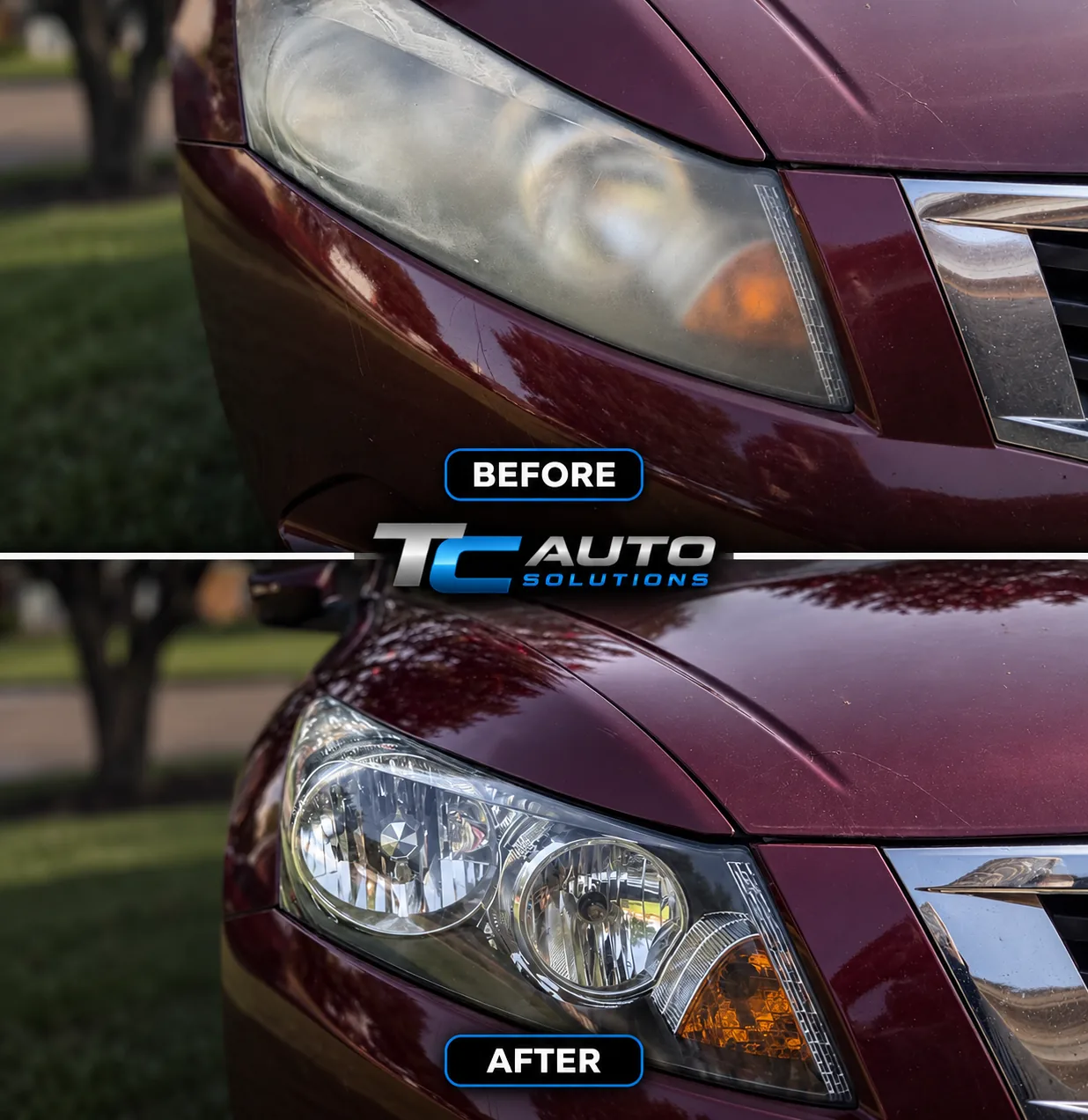 A cloudy headlight restored to full clarity